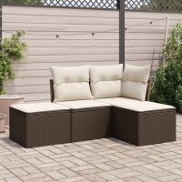 vidaXL 4-tlg. Garten-Sofagarnitur mit Kissen Braun Poly Rattan