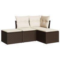 vidaXL 4-tlg. Garten-Sofagarnitur mit Kissen Braun Poly Rattan