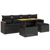 vidaXL 6-tlg. Garten-Sofagarnitur mit Kissen Schwarz Poly Rattan