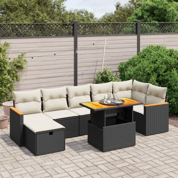 vidaXL 8-tlg. Garten-Sofagarnitur mit Kissen Schwarz Poly Rattan