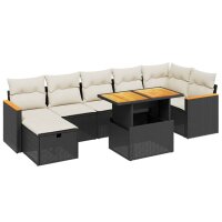 vidaXL 8-tlg. Garten-Sofagarnitur mit Kissen Schwarz Poly Rattan