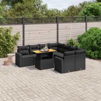 vidaXL 9-tlg. Garten-Sofagarnitur mit Kissen Schwarz Poly Rattan