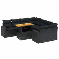 vidaXL 9-tlg. Garten-Sofagarnitur mit Kissen Schwarz Poly Rattan