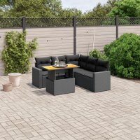 vidaXL 6-tlg. Garten-Sofagarnitur mit Kissen Schwarz Poly Rattan