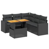 vidaXL 6-tlg. Garten-Sofagarnitur mit Kissen Schwarz Poly Rattan