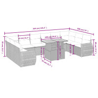 vidaXL 11-tlg. Garten-Sofagarnitur mit Kissen Schwarz Poly Rattan