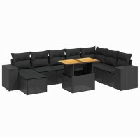 vidaXL 9-tlg. Garten-Sofagarnitur mit Kissen Schwarz Poly Rattan