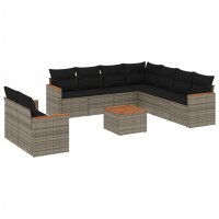 vidaXL 10-tlg. Garten-Sofagarnitur mit Kissen Grau Poly...