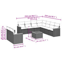 vidaXL 10-tlg. Garten-Sofagarnitur mit Kissen Grau Poly Rattan