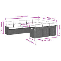 vidaXL 10-tlg. Garten-Sofagarnitur mit Kissen Schwarz Poly Rattan