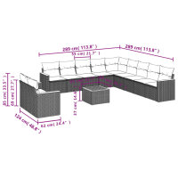 vidaXL 12-tlg. Garten-Sofagarnitur mit Kissen Grau Poly Rattan