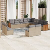 vidaXL 13-tlg. Garten-Sofagarnitur mit Kissen Beige Poly...