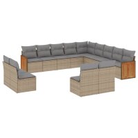 vidaXL 13-tlg. Garten-Sofagarnitur mit Kissen Beige Poly...