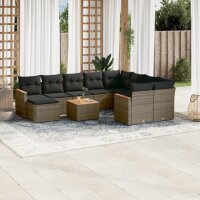 vidaXL 11-tlg. Garten-Sofagarnitur mit Kissen Grau Poly...