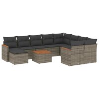 vidaXL 11-tlg. Garten-Sofagarnitur mit Kissen Grau Poly...