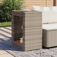 vidaXL Garten-Beistelltisch mit Holzplatte Grau 60x40x75cm Poly Rattan