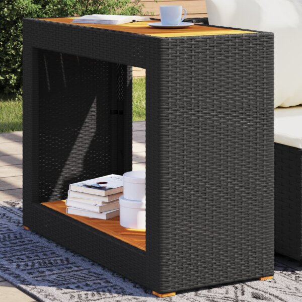 vidaXL Garten-Beistelltisch mit Holzplatte Schwarz Poly Rattan