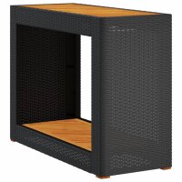 vidaXL Garten-Beistelltisch mit Holzplatte Schwarz Poly Rattan