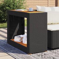 vidaXL Garten-Beistelltisch mit Holzplatte Schwarz Poly Rattan