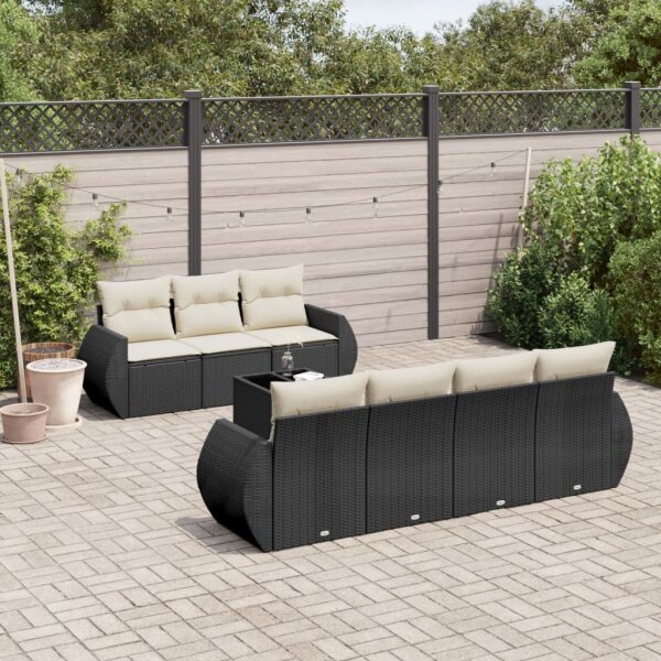 vidaXL 8-tlg. Garten-Sofagarnitur mit Kissen Schwarz Poly Rattan