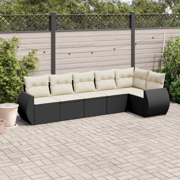 vidaXL 6-tlg. Garten-Sofagarnitur mit Kissen Schwarz Poly Rattan