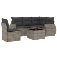 vidaXL 6-tlg. Garten-Sofagarnitur mit Kissen Grau Poly Rattan