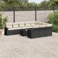 vidaXL 11-tlg. Garten-Sofagarnitur mit Kissen Schwarz Poly Rattan