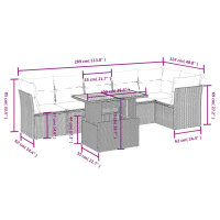 vidaXL 7-tlg. Garten-Sofagarnitur mit Kissen Schwarz Poly Rattan