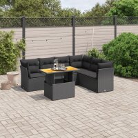 vidaXL 7-tlg. Garten-Sofagarnitur mit Kissen Schwarz Poly Rattan