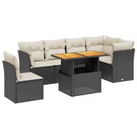 vidaXL 7-tlg. Garten-Sofagarnitur mit Kissen Schwarz Poly Rattan