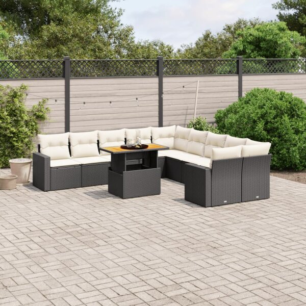 vidaXL 11-tlg. Garten-Sofagarnitur mit Kissen Schwarz Poly Rattan