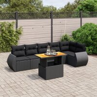 vidaXL 7-tlg. Garten-Sofagarnitur mit Kissen Schwarz Poly...