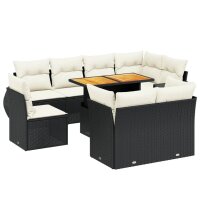 vidaXL 9-tlg. Garten-Sofagarnitur mit Kissen Schwarz Poly Rattan