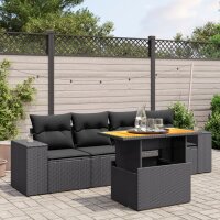 vidaXL 5-tlg. Garten-Sofagarnitur mit Kissen Schwarz Poly...