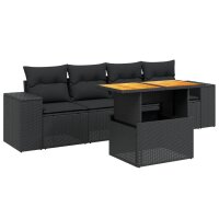 vidaXL 5-tlg. Garten-Sofagarnitur mit Kissen Schwarz Poly...