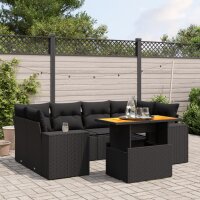 vidaXL 7-tlg. Garten-Sofagarnitur mit Kissen Schwarz Poly Rattan