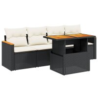 vidaXL 5-tlg. Garten-Sofagarnitur mit Kissen Schwarz Poly Rattan