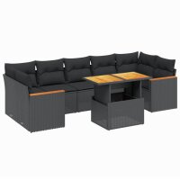 vidaXL 8-tlg. Garten-Sofagarnitur mit Kissen Schwarz Poly Rattan