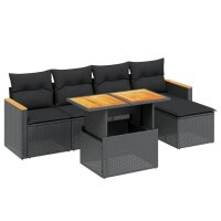 vidaXL 6-tlg. Garten-Sofagarnitur mit Kissen Schwarz Poly...