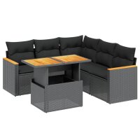 vidaXL 6-tlg. Garten-Sofagarnitur mit Kissen Schwarz Poly...