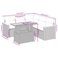 vidaXL 6-tlg. Garten-Sofagarnitur mit Kissen Schwarz Poly Rattan