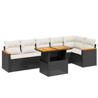 vidaXL 7-tlg. Garten-Sofagarnitur mit Kissen Schwarz Poly Rattan