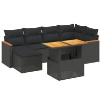 vidaXL 7-tlg. Garten-Sofagarnitur mit Kissen Schwarz Poly Rattan