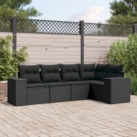 vidaXL 5-tlg. Garten-Sofagarnitur mit Kissen Schwarz Poly Rattan