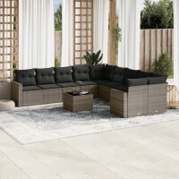 vidaXL 11-tlg. Garten-Sofagarnitur mit Kissen Grau Poly...