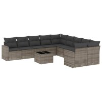 vidaXL 11-tlg. Garten-Sofagarnitur mit Kissen Grau Poly...