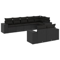 vidaXL 8-tlg. Garten-Sofagarnitur mit Kissen Schwarz Poly Rattan