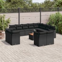 vidaXL 13-tlg. Garten-Sofagarnitur mit Kissen Schwarz Poly Rattan