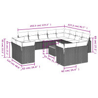 vidaXL 13-tlg. Garten-Sofagarnitur mit Kissen Schwarz Poly Rattan