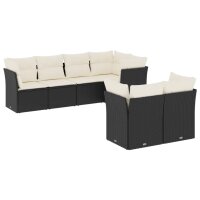 vidaXL 7-tlg. Garten-Sofagarnitur mit Kissen Schwarz Poly Rattan